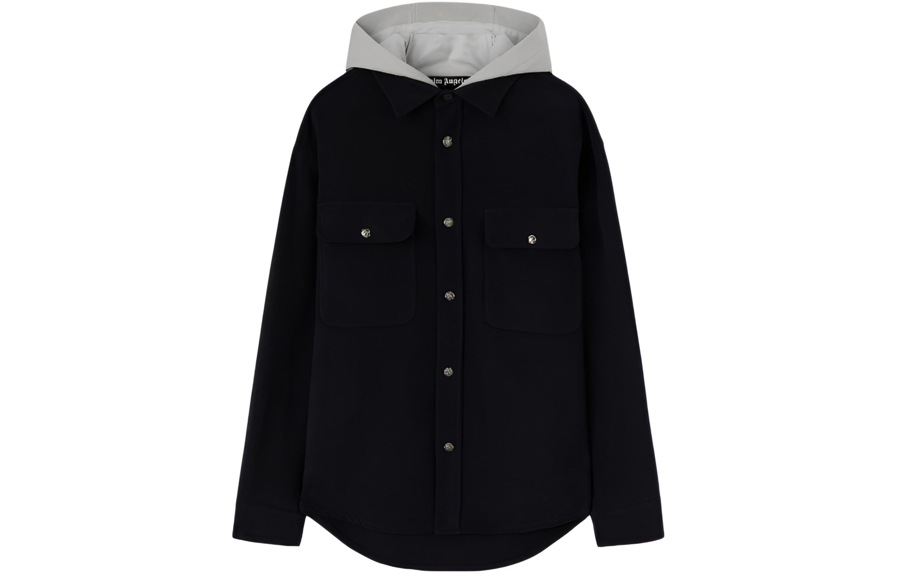 Palm Angels Blue Double Placket Hooded Shirt Jacket PMES021R24FAB0011005