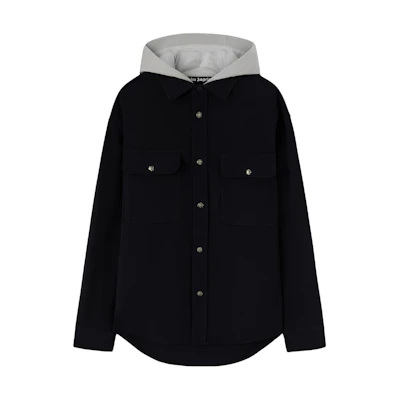 Palm Angels Blue Double Placket Hooded Shirt Jacket PMES021R24FAB0011005