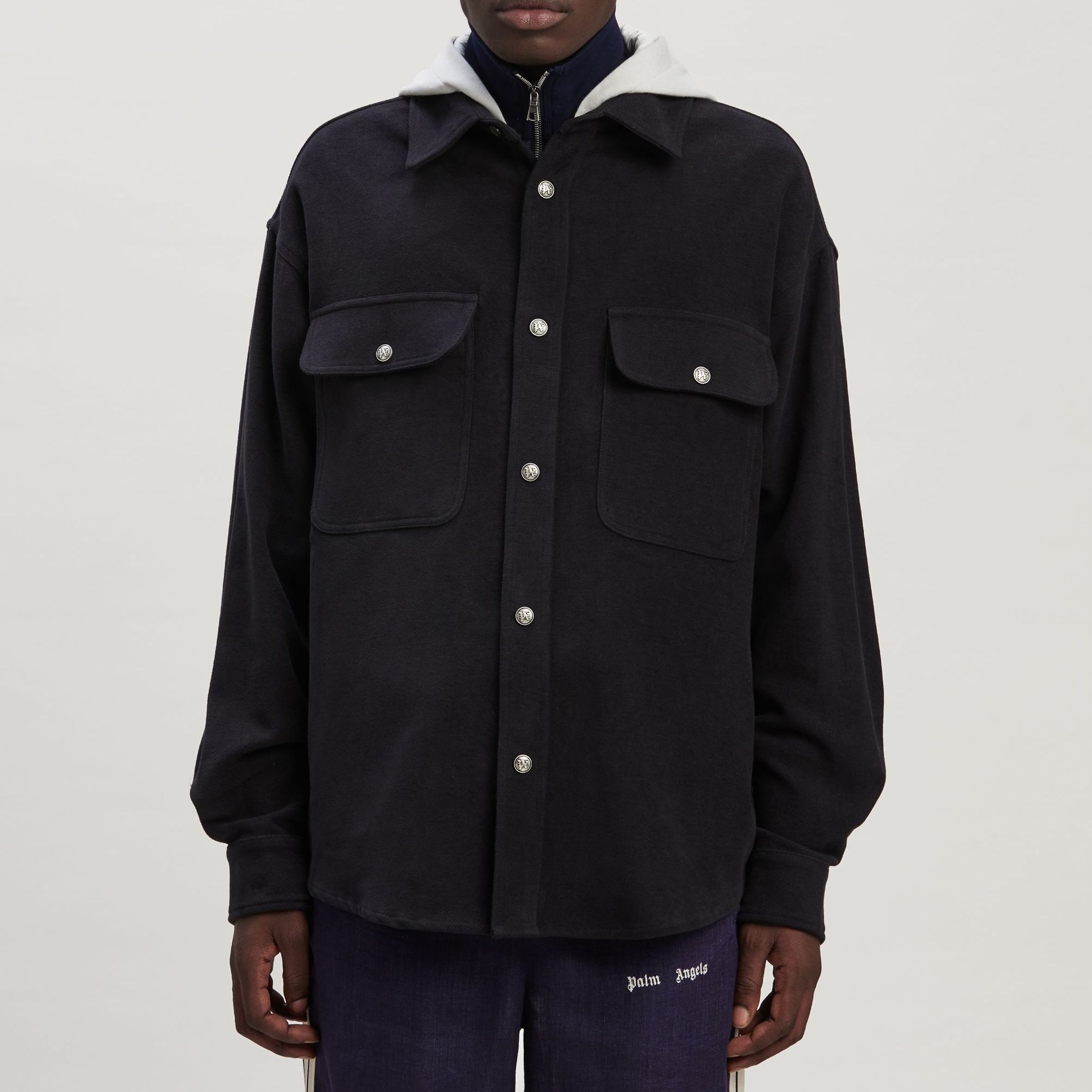 Palm Angels Blue Double Placket Hooded Shirt Jacket PMES021R24FAB0011005 圖 3