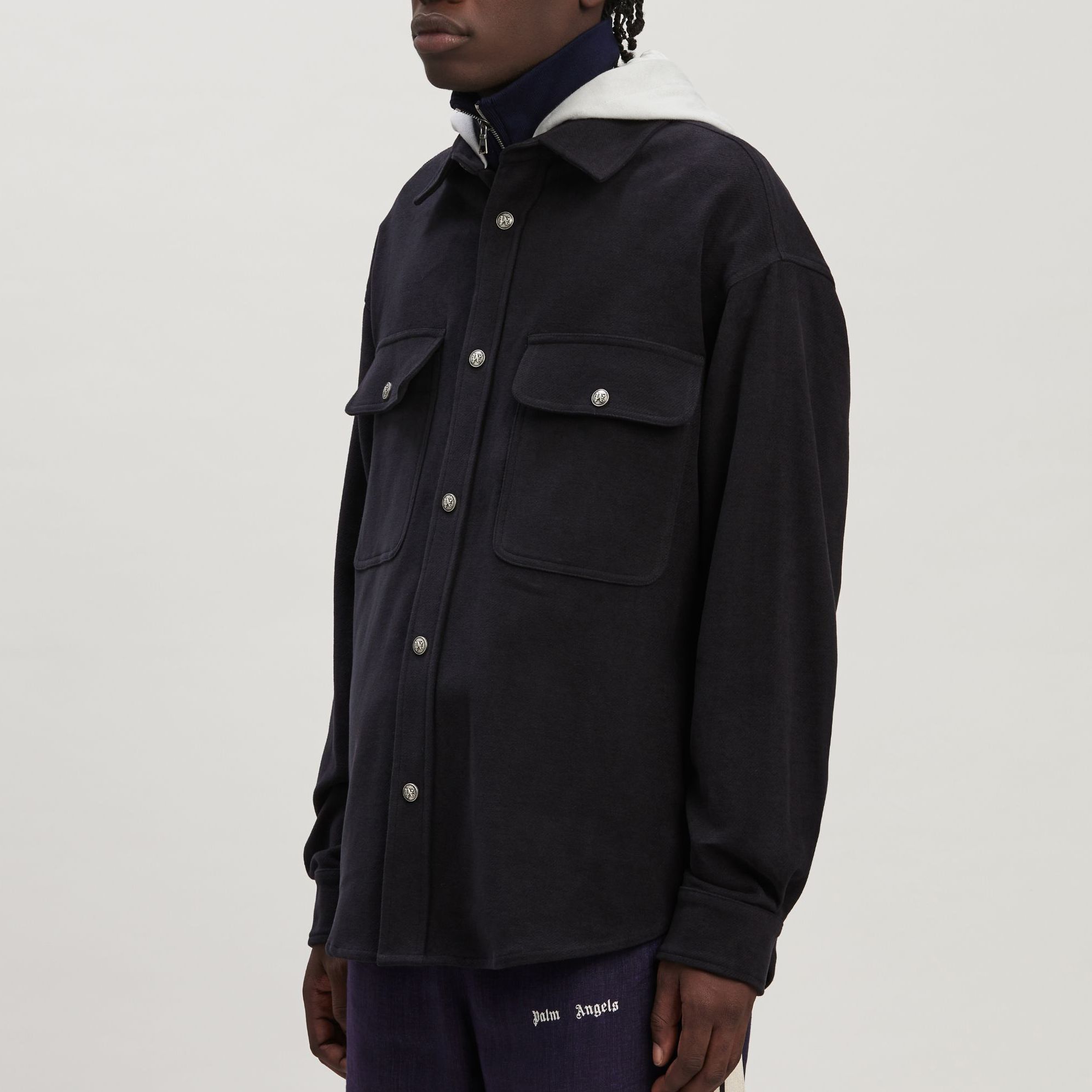 Palm Angels Blue Double Placket Hooded Shirt Jacket PMES021R24FAB0011005 圖 5