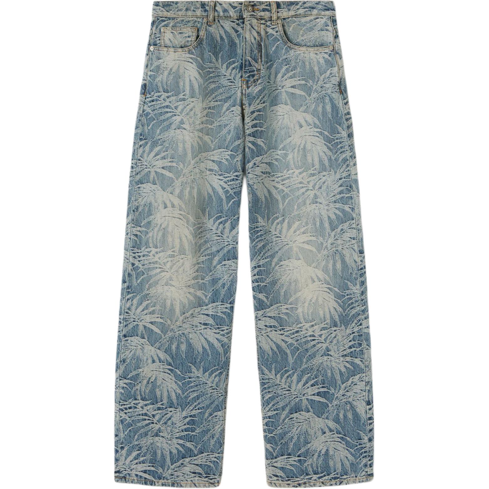 Palm Angels Blue Washed Loose Fit Denim Jeans with Zippered Pockets Men PMYA041F24DEN0034903