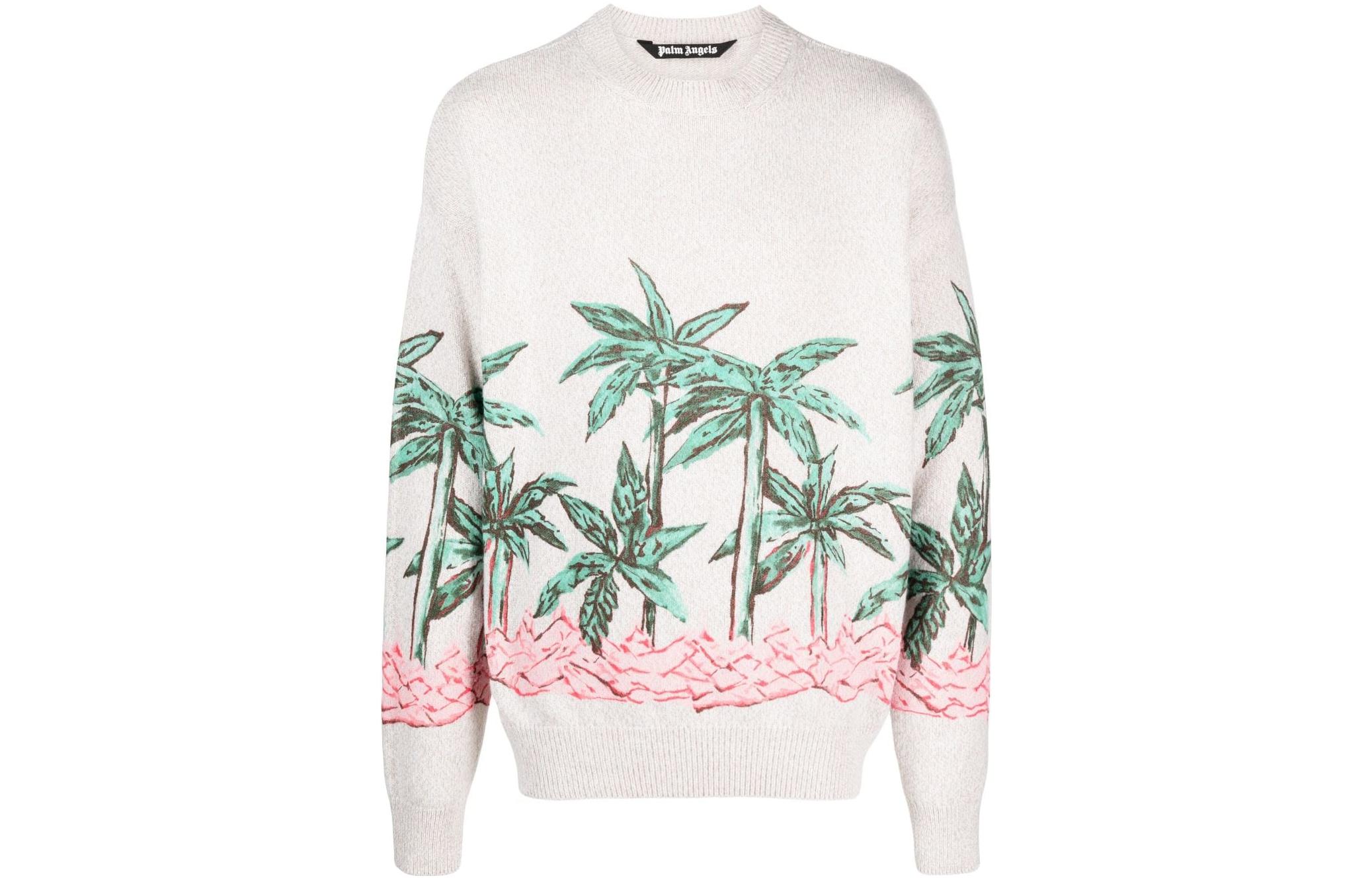 Palm Angels Botanical Print Crewneck Long Sleeve Sweatshirt Men’s Off-White PMHE054E23KNI0050455