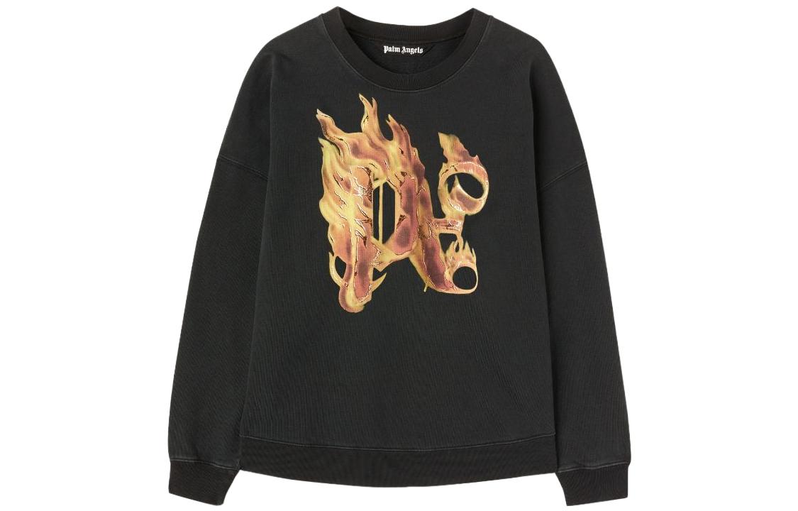PALM ANGELS Burning Monogram Crewneck Sweatshirt Black  Long Sleeve. PMBA074R24FLE0041076
