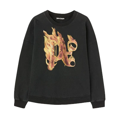 PALM ANGELS Burning Monogram Crewneck Sweatshirt Black Long Sleeve. PMBA074R24FLE0041076