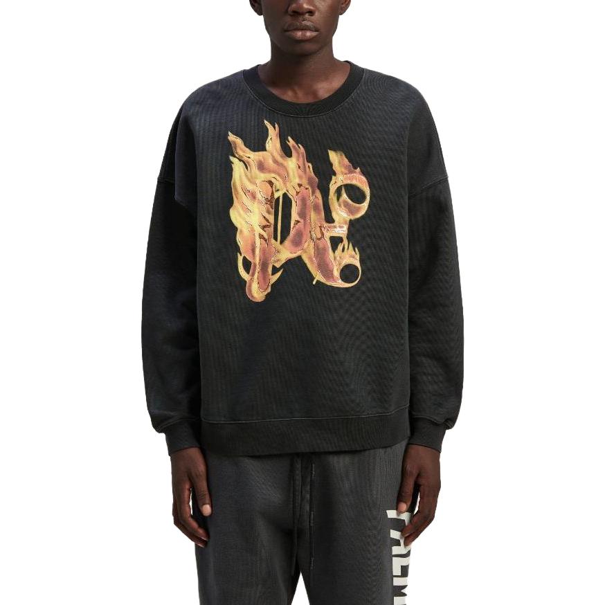 Lookbook PALM ANGELS Burning Monogram Crewneck Sweatshirt Black  Long Sleeve. PMBA074R24FLE0041076