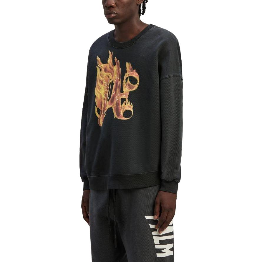Purchase PALM ANGELS Burning Monogram Crewneck Sweatshirt Black  Long Sleeve. PMBA074R24FLE0041076