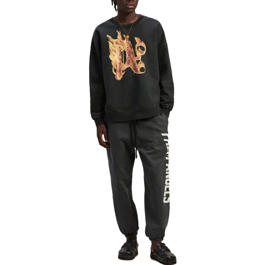 Details for PALM ANGELS Burning Monogram Crewneck Sweatshirt Black  Long Sleeve. PMBA074R24FLE0041076