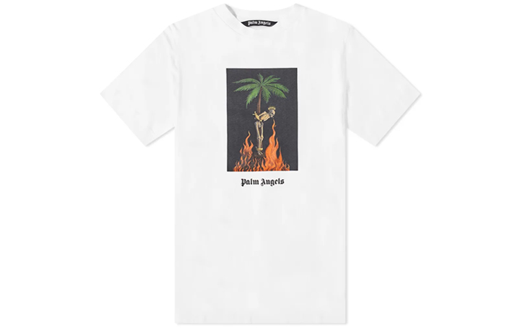 PALM ANGELS Burning Skeleton Tee White T-Shirt PMAA001R204130260188