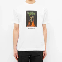 Shop PALM ANGELS 燃燒骷髏白色T恤 PMAA001R204130260188