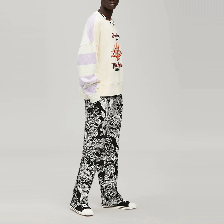 Lookbook PALM ANGELS 珊瑚條紋男士粉紅圓領長袖運動衫 PMBA058S22FLE0010325