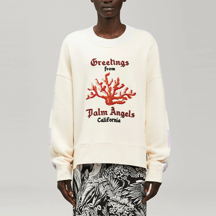 Shop PALM ANGELS 珊瑚條紋男士粉紅圓領長袖運動衫 PMBA058S22FLE0010325