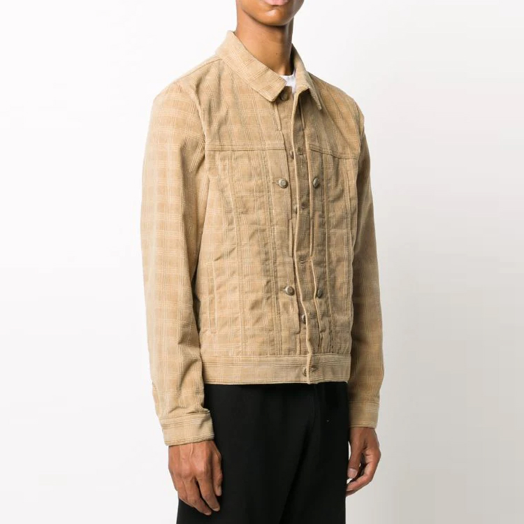 Shop PALM ANGELS Corduroy Checkered Jacket in Khaki. PMEA138E20DEN0016225