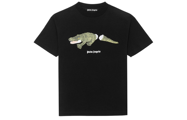 Palm Angels Crocodile Print Crewneck T-Shirt Black PMAA001E20JER0131055