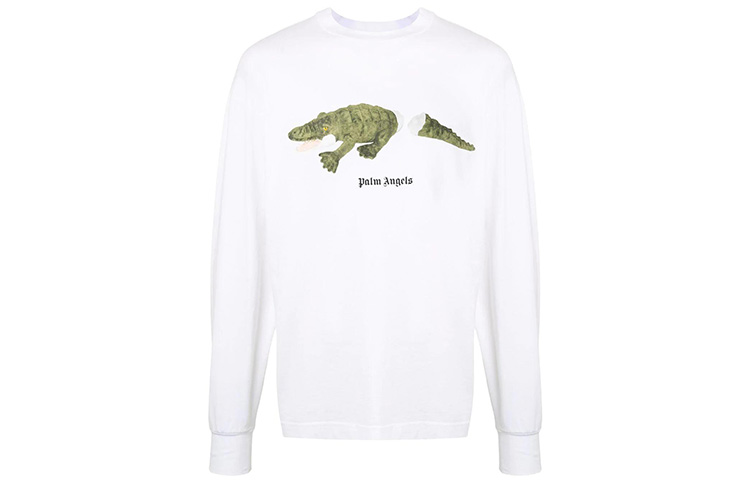 Palm Angels Crocodile Print Long Sleeve T-Shirt White PMAB016E20JER0020155