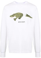 Palm Angels Crocodile Print Long Sleeve T-Shirt White PMAB016E20JER0020155 Palm Angels Crocodile Print Long Sleeve T-Shirt White PMAB016E20JER0020155