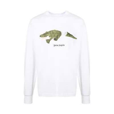 Palm Angels Crocodile Print Long Sleeve T-Shirt White PMAB016E20JER0020155