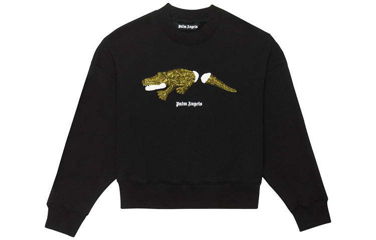 Palm Angels Crocodile Print Pullover Hoodie Black Mens PMBA026E20FLE0081055