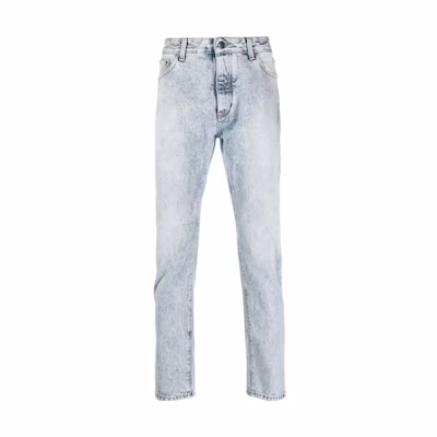 PALM ANGELS Curved Logo Print Denim Jeans for Men. PMYA012C99DEN0024001