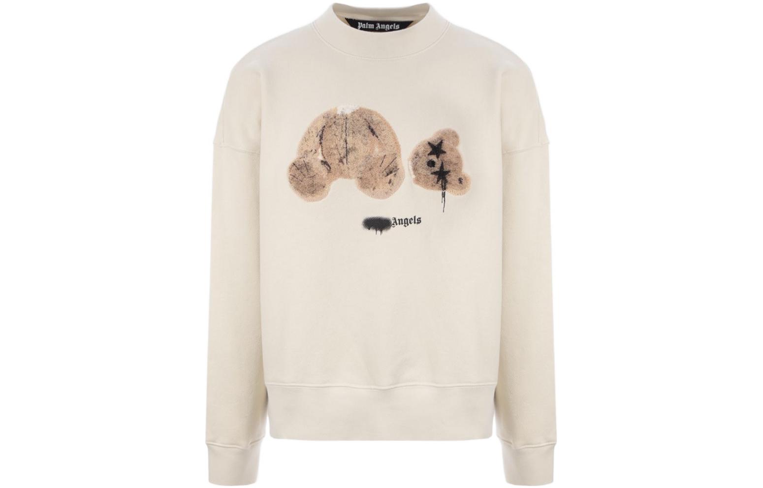Palm Angels Decap Bear Graphic Long Sleeve Pullover Sweatshirt Men Cream. PMBA026F21FLE0120560