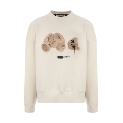 Palm Angels Decap Bear Graphic Long Sleeve Pullover Sweatshirt Men Cream. PMBA026F21FLE0120560