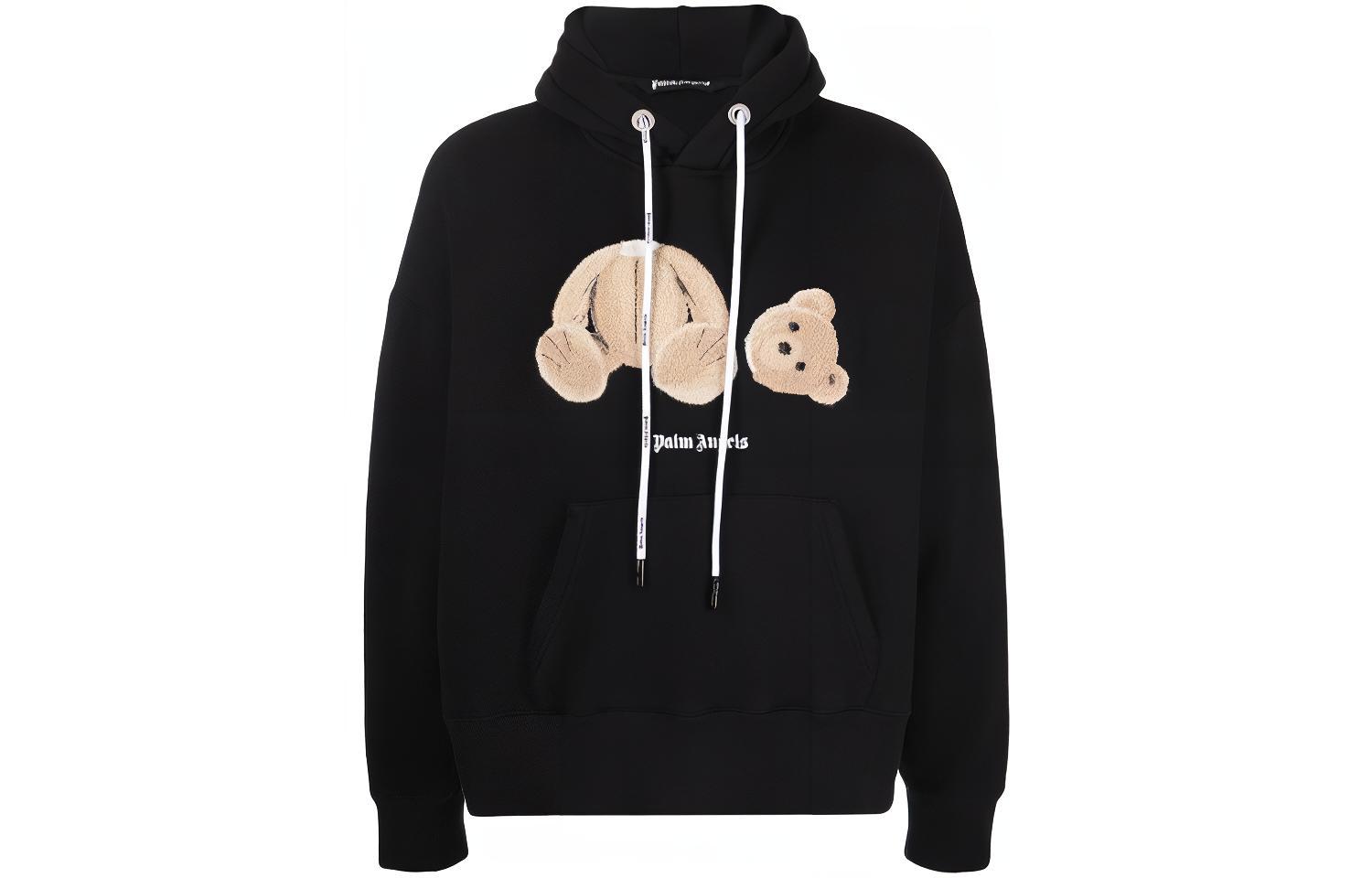 Palm Angels Decapitated Bear Hoodie Black  Drawstring Pullover Sweatshirt. PMBB058C99FLE001-1060
