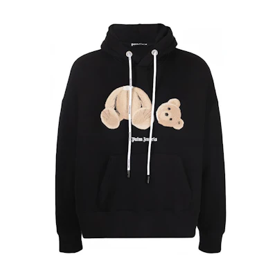 Palm Angels Decapitated Bear Hoodie Black Drawstring Pullover Sweatshirt. PMBB058C99FLE001-1060