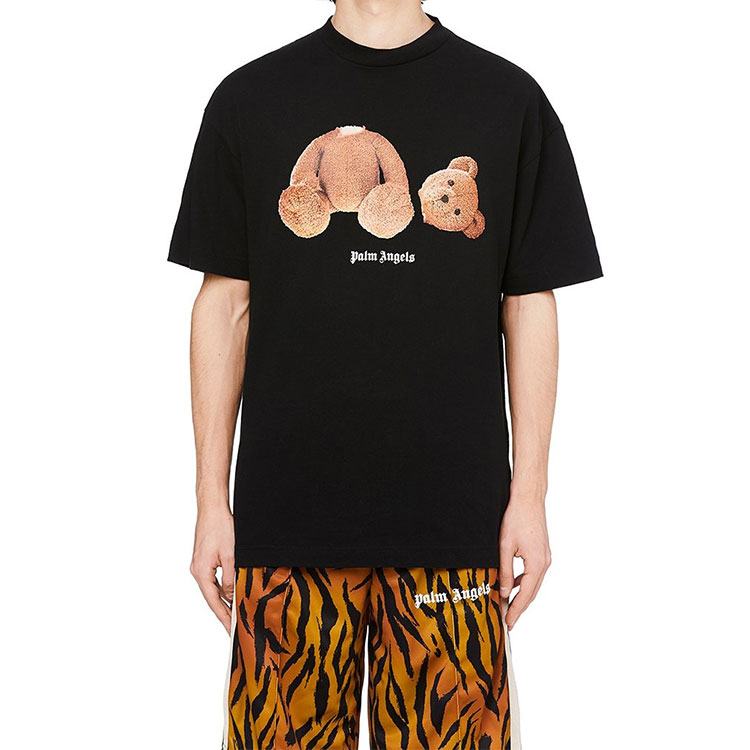 Shop Camiseta de Algodón Palm Angels Estampado Oso Decapitado Negro PMAA001R21JER0011060