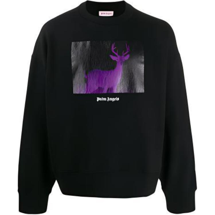 Palm Angels Deer Print Crewneck Sweatshirt Black PMBA026F196310051088