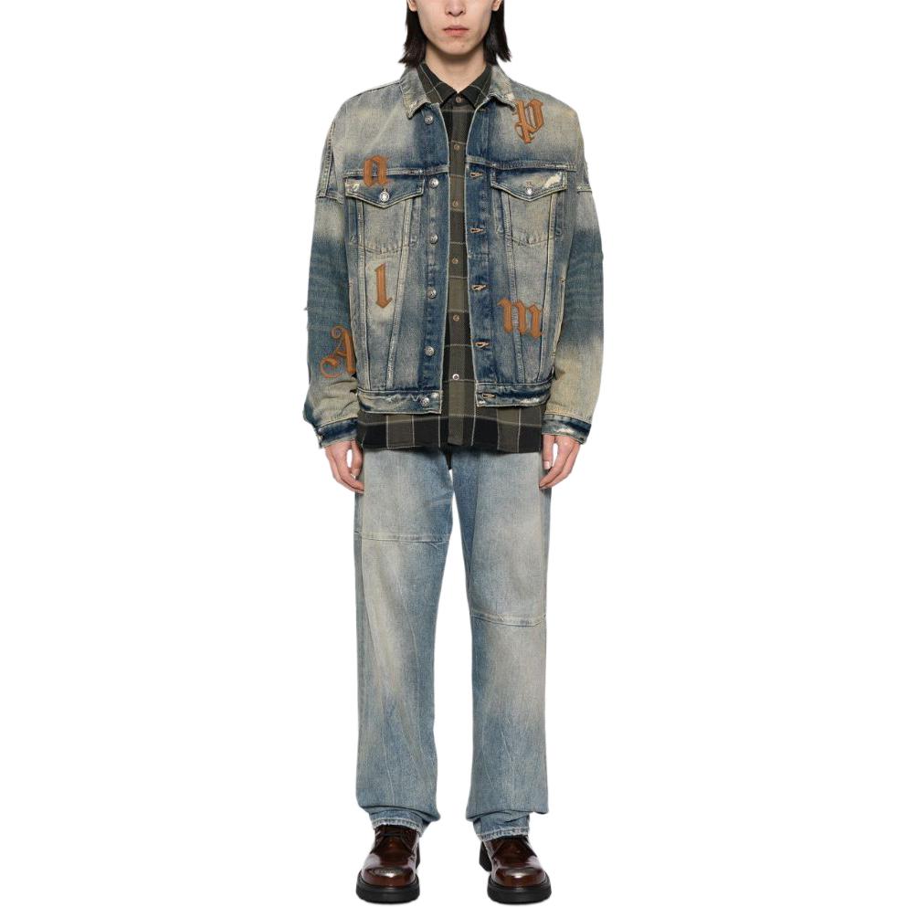 Palm Angels Distressed Denim Jacket  Long Sleeve Blue PMYE006F24DEN0014564 圖 4