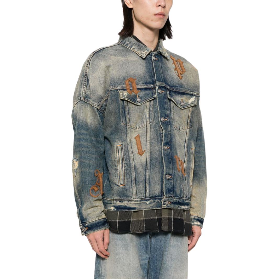 Palm Angels Distressed Denim Jacket  Long Sleeve Blue PMYE006F24DEN0014564 圖 5