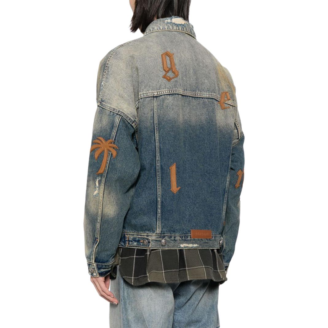 Palm Angels Distressed Denim Jacket  Long Sleeve Blue PMYE006F24DEN0014564 圖 6