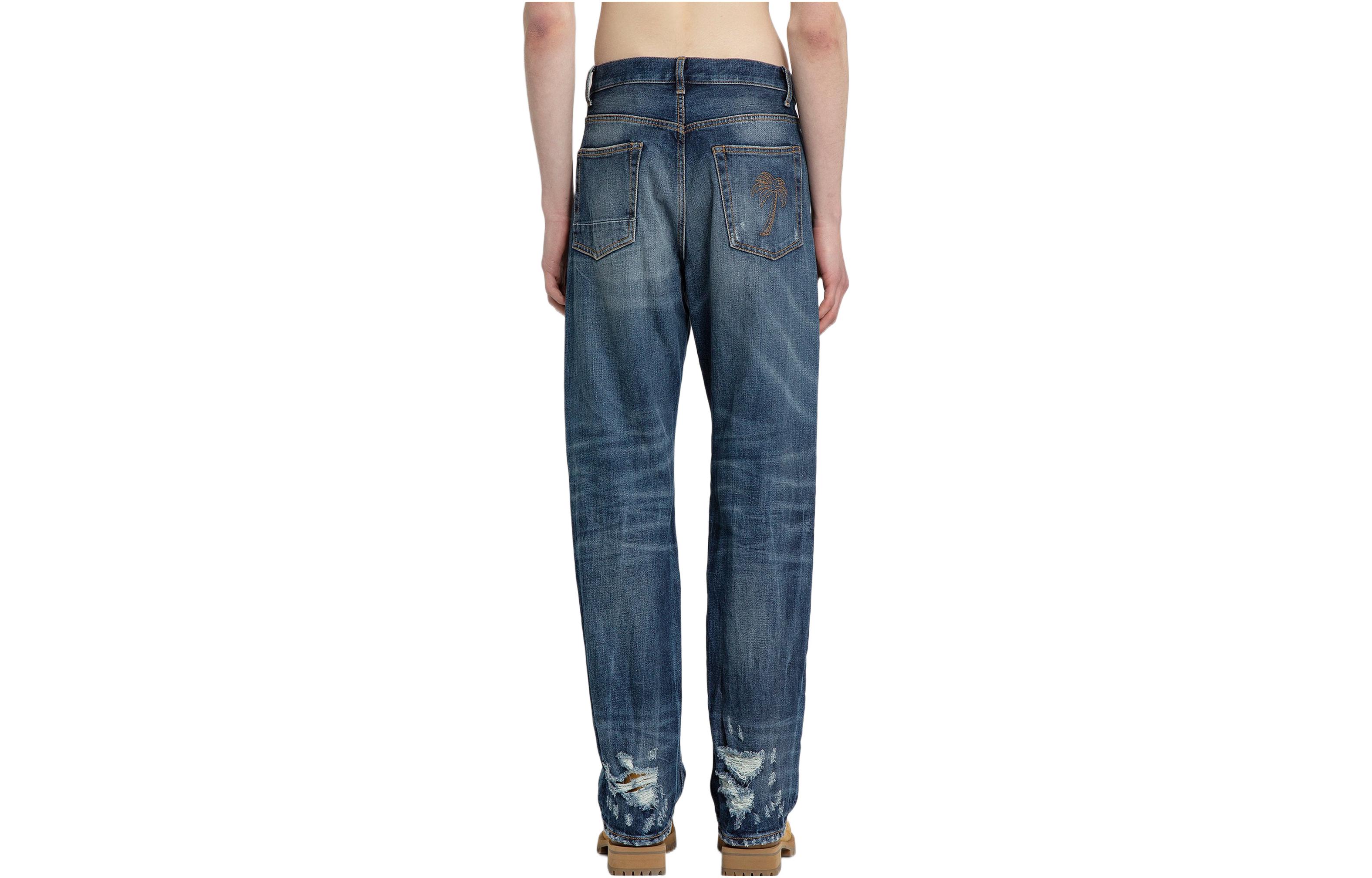 Lookbook Palm Angels Distressed Washed  Jeans Blue. PMYA030S22DEN0014560