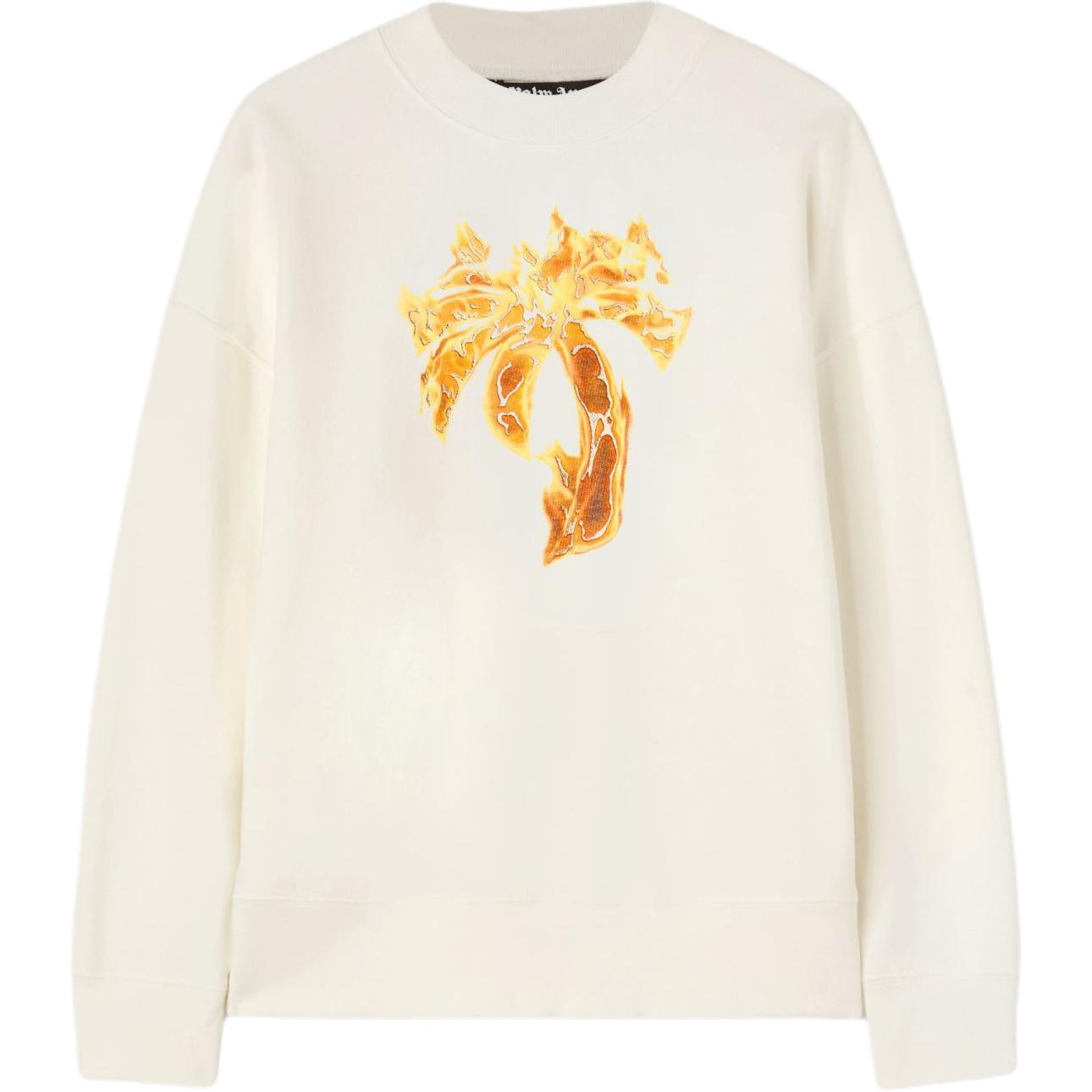 Palm Angels Flame Logo Beige Long Sleeve Sweatshirt PMBA026F24FLE0100376