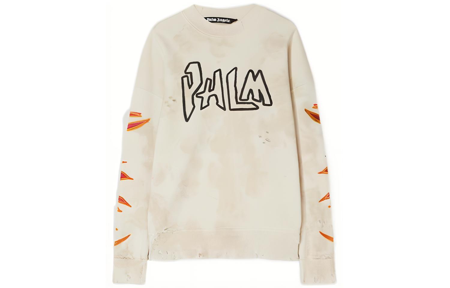 Palm Angels Flame Logo Print Oversized Crewneck Sweatshirt Men White PMBA065F22FLE0060310310