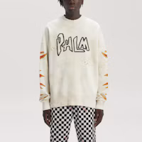 Shop Sudadera Blanca Oversize Hombre Palm Angels Logo Llamas. PMBA065F22FLE0060310310