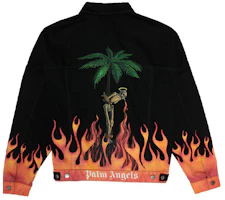 Palm Angels Flame Skull & Palm Tree Print Denim Jacket Black PMYE006R205620177688 Palm Angels Flame Skull & Palm Tree Print Denim Jacket Black PMYE006R205620177688