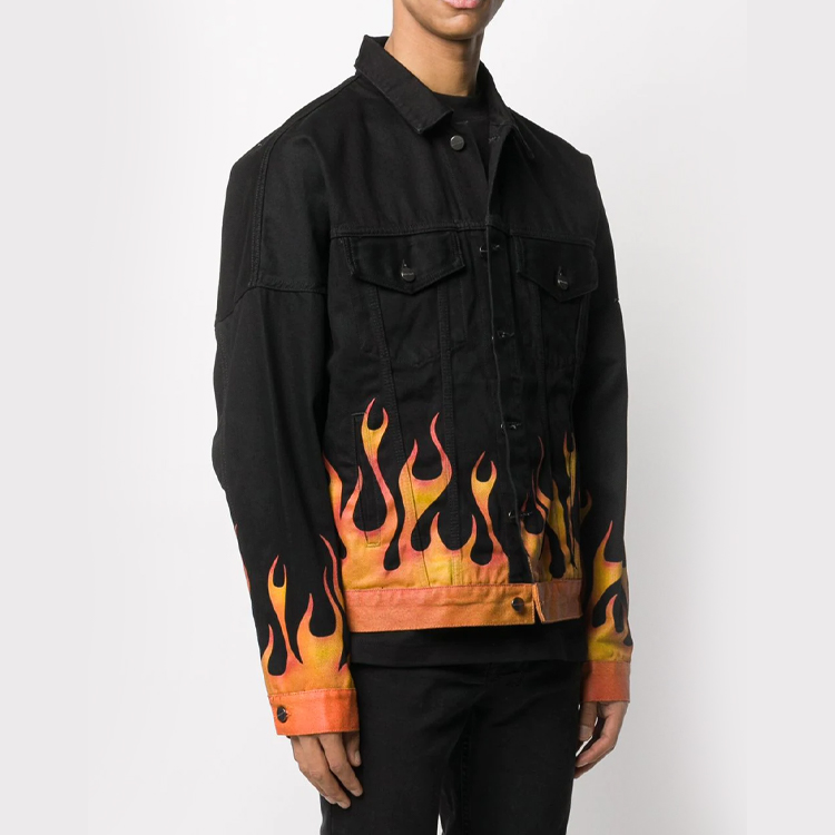 Shop Chaqueta Vaquera Negra Palm Angels Calavera Llama & Palmera Impresa PMYE006R205620177688