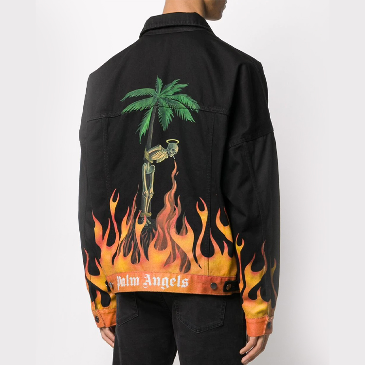 Purchase Chaqueta Vaquera Negra Palm Angels Calavera Llama & Palmera Impresa PMYE006R205620177688