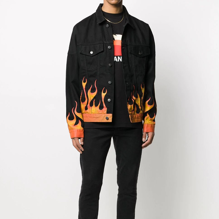 Details for Chaqueta Vaquera Negra Palm Angels Calavera Llama & Palmera Impresa PMYE006R205620177688