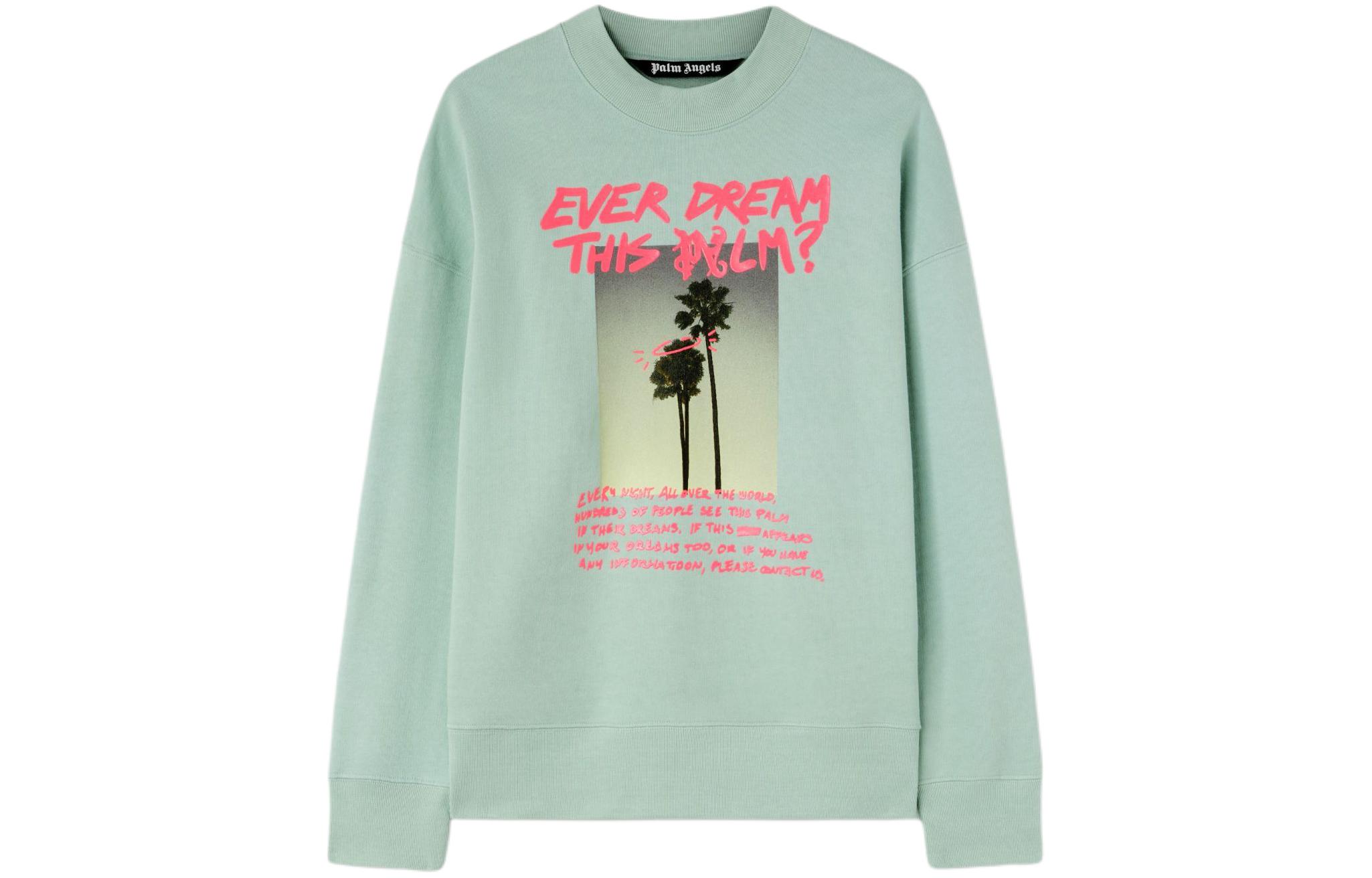 Palm Angels Floral Letter Print Crewneck Sweatshirt Mint Green Men PMBA026S24FLE0035168