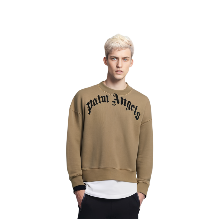 Cheap PALM ANGELS FW21 拱形標誌棕色圓領長袖男士衛衣 PMBA026F21FLE0046110