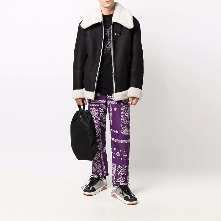 Lookbook Chaqueta Negra Palm Angels FW21 Patchwork Gráfica Manga Larga Hombre PMJA012F21LEA0011060