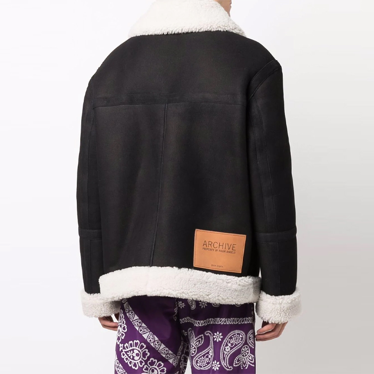 Shop Chaqueta Negra Palm Angels FW21 Patchwork Gráfica Manga Larga Hombre PMJA012F21LEA0011060