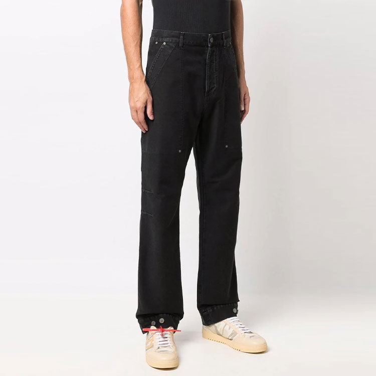 Shop PALM ANGELS FW21 黑色直筒休閒長褲 PMCA099F21FAB0011010