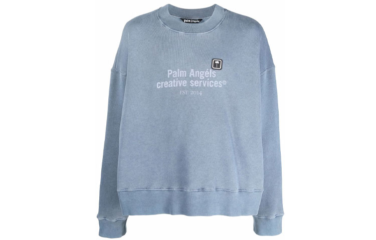 Palm Angels FW21 Logo Patch Letter Print Crewneck Sweatshirt Blue PMBA026F21FLE0054610