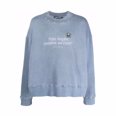 Palm Angels FW21 Logo Patch Letter Print Crewneck Sweatshirt Blue PMBA026F21FLE0054610
