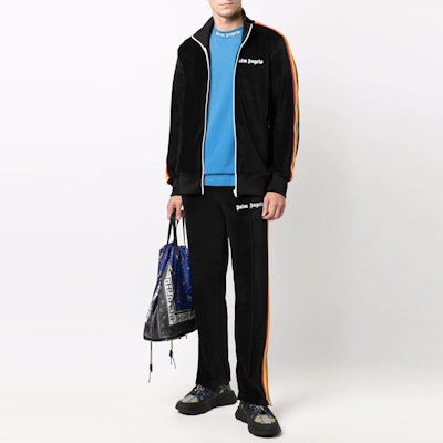 Palm Angels FW21 Logo Print Zip-Up Track Jacket Black . PMBD001F21FAB0081001 Lookbook Palm Angels FW21 Logo Print Zip-Up Track Jacket Black . PMBD001F21FAB0081001