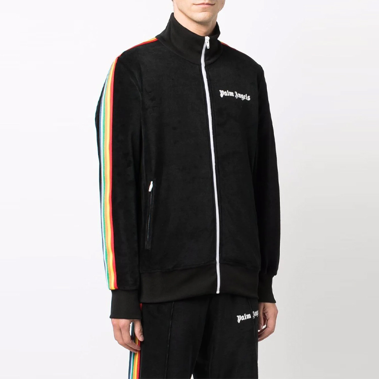 Shop Palm Angels FW21 Logo Print Zip-Up Track Jacket Black . PMBD001F21FAB0081001