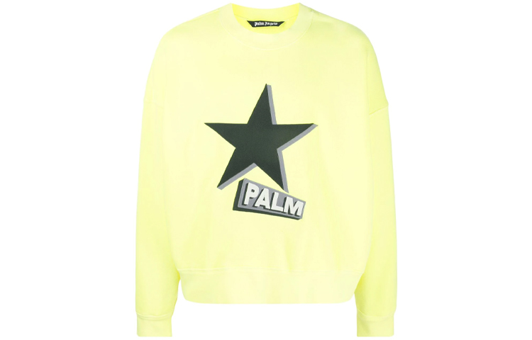 Palm Angels FW21 Oversized Logo Crewneck Sweatshirt Yellow Mens PMBA026F21FLE0086510