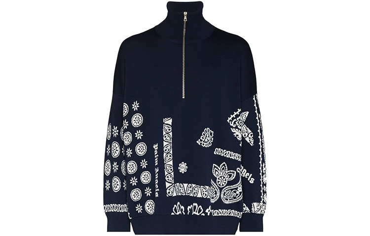 PALM ANGELS FW21 Paisley Knit Wool Cardigan Sweater Blue PMHF003F21KNI0024501